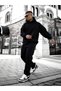 Black Kangaroo Pocket Hooded Oversized Sweatshirt Unisex - 6