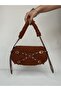 Women's Tile Brown Plush Kurdish Bag Crocodile Fur Detailed Shoulder Bag with Adjustable Lock Strap