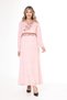 Women's Pink Collar Embroidery Detail Long Velvet Dress - 4
