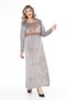 Women's gray long velvet dress with collar embroidery detail - 4
