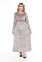 Women's gray long velvet dress with collar embroidery detail