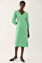 Angely Regular Fit V-neck Midi Length Apple Green Color Dress - 2