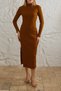 Camisole Turtleneck Slit Knitted Long Dress Brown - 3
