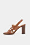 Tan Color Thick Heel Women's Shoes - 2