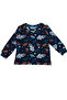Boy's 100% Cotton Space Themed Navy Blue Long Sleeve Ribbed Pajamas Set - 2