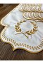 Başak Cream Gold 12-Person 37 Piece Tablecloth Embroidered Leather Runner Set Dining Presentation Set - 4