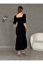Square Collar Skirt Ruffle Detail Midi Length Evening Dress - 5