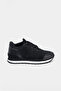 Real Suede and Leather Mixed Lace-Up Thin-Sole Classic Black Color Women's Sports Shoes
