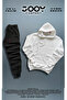 White Hooded Sweatshirt Black Sweatpants Set 2-Piece Combination