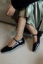 Petite Black Crinkled Patent Leather Closed Back Single Strap Square Toe Helmet Women's Ballerina Shoes Mary Jane - 7