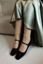 Petite Black Crinkled Patent Leather Closed Back Single Strap Square Toe Helmet Women's Ballerina Shoes Mary Jane - 5