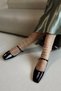 Petite Black Crinkled Patent Leather Closed Back Single Strap Square Toe Helmet Women's Ballerina Shoes Mary Jane - 4
