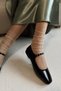 Petite Black Crinkled Patent Leather Closed Back Single Strap Square Toe Helmet Women's Ballerina Shoes Mary Jane - 3