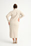Cream Half Collar Turtleneck Knitwear Plus Size Dress - 6