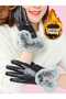 Women's Vegan Leather Water and Windproof Cold-Resistant Thermal Gloves
