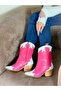 DORİ PINK WHITE LEATHER DETAIL DALLAS WESTERN BOOTS - 5