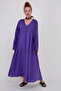 WOMEN'S LOOSE CUT V-NECK LINEN DRESS WITH POCKETS - 3