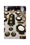 Başak Black Gold 12-Person 37 Piece American Service Runner and Set Embroidered Leather Dining Presentation Set