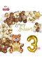 Luxury Brown Sitting Bear 3 Year Old Balloon Set Birthday Party Decoration Set