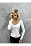 Women's Backless U-Neck Long Blouse - 2