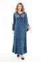 Women's Navy Collar Tassel Detail Long Velvet Dress - 7