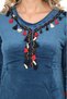 Women's Navy Collar Tassel Detail Long Velvet Dress - 5