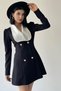 Women's Atlas Fabric Wide Collar Long Sleeve Black Jacket Dress 170