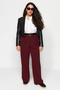 Burgundy Transitional Wide Leg High Waist Pleated Woven Fabric Trousers Tbbss22Pl0448