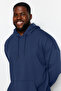 Navy Blue Large Size Apushion Oversize/Wide Cut Inside Fleece/Warm Sweatshirt Tmnaw24Ao00013 - 2
