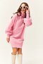 Women's Candy Pink Turtleneck Balloon Sleeve Loose Knitwear Dress ELB-19000867 - 3