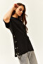 Women's Black Buttoned Cotton T-Shirt TSH-19000762 - 3