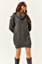 Women's Anthracite Ruffle Collar Soft Textured Knitwear Tunic Dress ELB-19001982 - 3