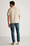 Jake Men's 100% Organic Cotton Thick Textured Fabric Print Detailed Oversize Beige T-Shirt - 5