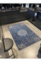 Blue Themed Traditional Motif Ethnic Floral Patterned Creative Vintage Decorative Carpet 2418 - 2