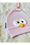 Pink and White Chick Figured 2-Piece Baby Girl and Boy Combed Cotton Hat Beanie - 2