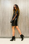 Tulle Sleeves Wide Cut Leather mini Tunic Dress - 2