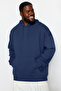 Navy Blue Large Size Apushion Oversize/Wide Cut Inside Fleece/Warm Sweatshirt Tmnaw24Ao00013