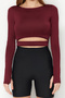 Bordo Crop Pencere/Cut Out ve Baş Parmak Delik Detaylı Örme Spor Üst/Bluz TWOAW21BZ0156 - 6