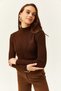 Women's Bitter Brown Half Turtleneck Zigzag Textured Soft Knitwear Sweater KZK-19000447 - 5