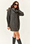 Women's Anthracite Ruffle Collar Soft Textured Knitwear Tunic Dress ELB-19001982 - 4