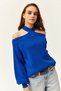 Women's Cobalt Blue Cross Collar Knitwear Sweater KZK-19000192 - 5