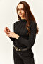 Women's Black Pieced High Collar Lycra Crop Blouse BLZ-19002398 - 3