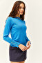 Women's Blue Slit Cuff Buttoned Knitwear Sweater KZK-19000684 - 3