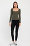Women's Square Collar Long Sleeve Blouse-body Khaki - 2