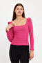 Women's Square Neck Long Sleeve Blouse-body Fuchsia - 5