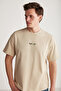 Jake Men's 100% Organic Cotton Thick Textured Fabric Print Detailed Oversize Beige T-Shirt - 2