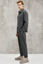 Walsh Men's Pique Look Special Fabric Flexible Double Leg Corded Elastic Waist Anthracite Trousers