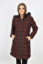 Women's Closed Burgundy Color Puffer Long Coat - 5
