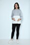 Gray White Hooded Maternity Sweatshirt Tights Tracksuit Set
