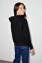 Sydney Women's Fleece Lined Front Embroidered Regular Fit Hooded Black Sweatshirt - 5